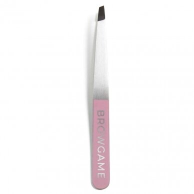 BROWGAME ORIGINAL TWEEZER SLANTED PINK Пинцет для бровей со скошенными концами (розовый) 1