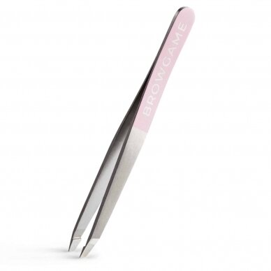 BROWGAME ORIGINAL TWEEZER SLANTED PINK Пинцет для бровей со скошенными концами (розовый) 3