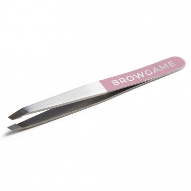 BROWGAME ORIGINAL TWEEZER SLANTED PINK antakių pincetas su pasvirusiais galais (rožinės spalvos)