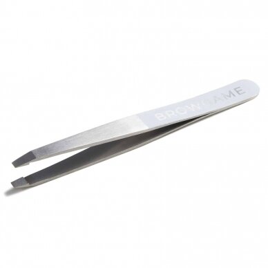 BROWGAME ORIGINAL TWEEZER SLANTED WHITE antakių pincetas su pasvirusiais galais (baltos spalvos) 2