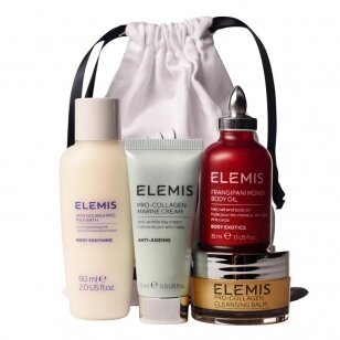 Elemis Best Sellers rinkinys: Elemis Skin Nourishing maudymosi pienelis 60 ml + Elemis Pro-Collagen Marine kremas 15 ml + Elemis Frangipani Monoi Nourishing kūno aliejus 35 ml + Elemis Pro-Collagen valomasis balzamas 20 g