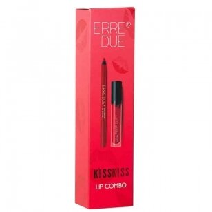 ERRE DUE KISS KISS LIP COMBO Vinyl Lip Lacquer 316 & Silky Premium Lip Definer 525 lūpų makiažo priemonių rinkinys