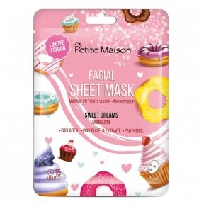 PETITE FACIAL SHEET MASK – ENERGIZING SWEET DREAMS energizuojanti lakštinė veido kaukė, 20 ml