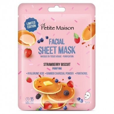 PETITE MAISON PURIFYING STRAWBERRY BISCUIT valomoji lakštinė veido kaukė, 20 ml